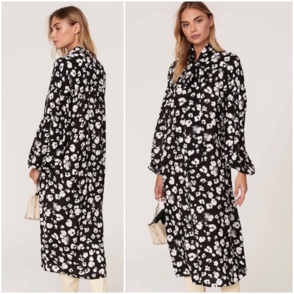 {Ted Baker London} Wilmy Longline Printed High-Neck Bow Midi Dress, Size 4-6(US) - Picture 1 of 10